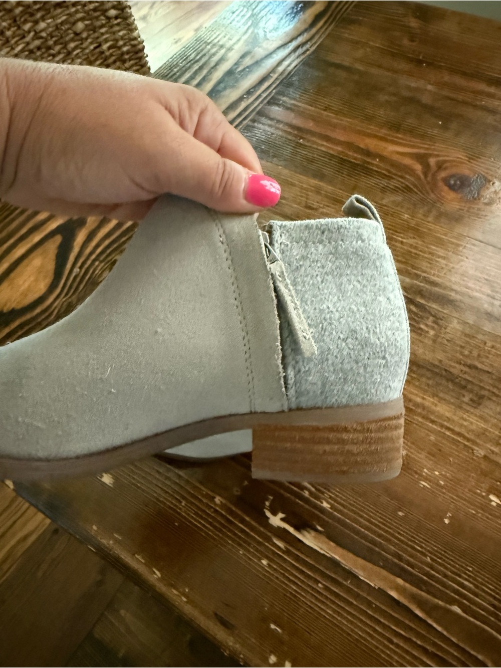 Toms Taupe Suede Ankle Booties with Textured Heel - Picture 4 of 5